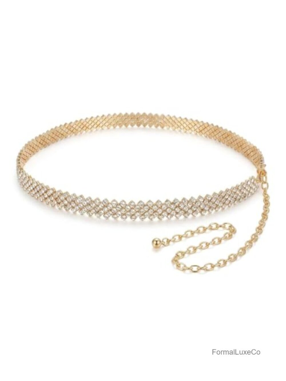 Rhinestone Gold Chain Waist Belt for Dress